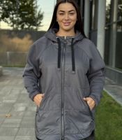 Куртка-кардиган женская удлинённая из тринитки с начёсом и плащевки с капюшоном и флисовой подкладкой осенне-зимняя