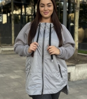 Куртка-кардиган женская удлинённая из тринитки с начёсом и плащевки с капюшоном и флисовой подкладкой осенне-зимняя