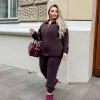 Спортивный костюм женский утепленный из флиса с кофтой на молнии и брюками на манжетах осенне-зимний  k-124358