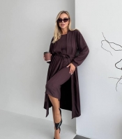 Комплект женский утепленный из трикотажа джерси: платье миди и кардиган с поясом осенне-зимний