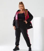 Спортивный костюм-двойка женский утепленный из трехнитки на флисе с контрастными стегаными вставками и капюшоном осенне-зимний
