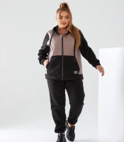 Спортивный костюм-двойка женский утепленный из трехнитки на флисе со стегаными вставками и капюшоном осенне-зимний