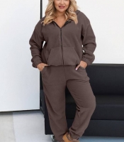 Спортивный костюм-двойка женский из двустороннего флиса полар с худи на молнии и брюками с манжетами осенне-зимний