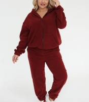 Спортивный костюм-двойка женский из двустороннего флиса полар с худи на молнии и прямыми брюками осенне-зимний