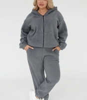 Спортивный костюм-двойка женский из двустороннего флиса полар с худи на молнии и прямыми брюками осенне-зимний