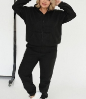 Спортивный костюм-двойка женский из двустороннего флиса полар с худи на молнии и прямыми брюками осенне-зимний