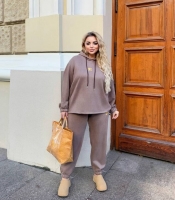 Спортивный костюм-двойка женский из замши на дайвинге с худи оверсайз и вышивкой осенне-зимний