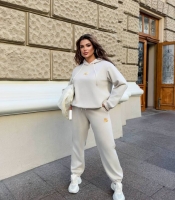 Спортивный костюм-двойка женский из замши на дайвинге с худи оверсайз и вышивкой осенне-зимний