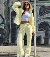 Спортивный костюм-двойка женский из трехнитки на флисе с худи на молнии и широкими брюками осенне-зимний