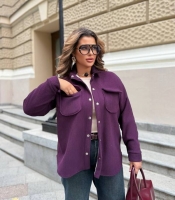 Рубашка женская микровельветовая на меху с карманами свободного кроя осенняя