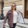 Рубашка женская микровельветовая утепленная на меху с карманами свободного кроя осенняя  k-124460