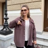 Рубашка женская микровельветовая утепленная на меху с карманами свободного кроя осенняя  k-124460