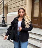 Рубашка женская микровельветовая утепленная на меху свободного кроя с карманами осенняя