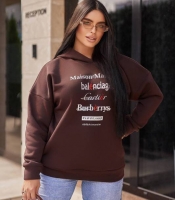 Худи женское утепленное из трехнитки на флисе с капюшоном и принтом осеннее