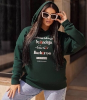 Худи женское утепленное из трехнитки на флисе с капюшоном и принтом осеннее