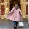 Пальто женское из ткани барашек без подкладки двубортное с карманами осенне-зимнее  k-124479