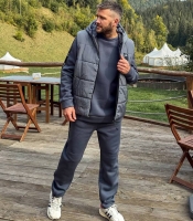 Костюм-тройка мужской утеплённый: свитшот и брюки из трёхнитки на флисе с жилетом из плащевки Canada осенне-зимний