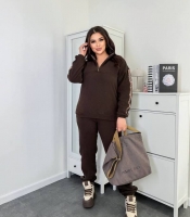 Костюм-двойка женский утеплённый из флиса с леопардовыми лампасами осенне-зимний