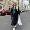 Костюм-двойка женский из двунитки и эко-кожи с кофтой на молнии и юбкой миди осенний  k-124520