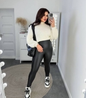 Леггинсы женские из эко-кожи на флисе с высокой посадкой демисезонные