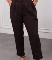 Брюки женские классические коричневые из костюмной ткани прямого кроя осенне-зимние