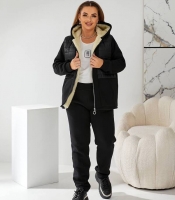 Костюм-двойка женский утеплённый из трехниточного трикотажа с подкладкой из искусственной овчины и вставками из плащевки осенне-зимний