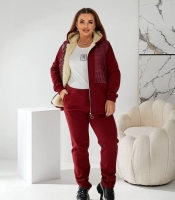 Костюм-двойка женский утеплённый из трёхниточного трикотажа с подкладкой из искусственной овчины и вставками из плащевки осенне-зимний