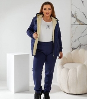 Костюм-двойка женский утеплённый из трёхниточного трикотажа с подкладкой из искусственной овчины и вставками из плащевки осенне-зимний