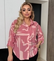 Рубашка женская из софта с абстрактным принтом и длинным рукавом осенне-зимняя