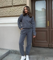 Спортивный костюм женский двойка из флиса полар с худи теплый осенне-зимний