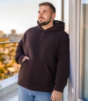 Худи мужское оверсайз из трехнитки на флисе с капюшоном и карманом кенгуру демисезонное