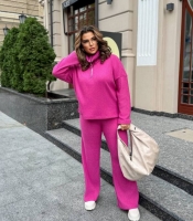 Костюм-двойка женский ангора рубчик: свитер с воротником на молнии и прямые брюки осенне-зимний