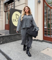 Костюм-двойка женский ангора рубчик: свитер с воротником на молнии и прямые брюки осенне-зимний