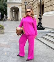 Костюм-двойка женский ангора двусторонняя: свитер с воротником стойкой и прямые брюки осенне-зимний