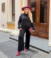 Костюм-двойка женский ангора двусторонняя: свободный свитер и прямые брюки осенне-зимний