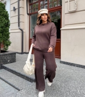 Костюм-двойка женский ангора двусторонняя: свитер свободного кроя и прямые брюки осенне-зимний