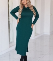 Платье прямого кроя женское трикотаж ангора миди с воротником стойкой и разрезами по бокам осенне-зимнее