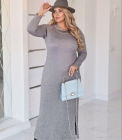 Платье прямого кроя женское трикотаж ангора миди с воротником-хомутом и разрезами по бокам осенне-зимнее