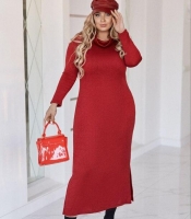 Платье прямого кроя женское трикотаж ангора миди с воротником-хомутом и боковыми разрезами осенне-зимнее