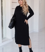 Платье прямого кроя женское трикотаж ангора миди с длинным рукавом и разрезами по бокам осенне-зимнее