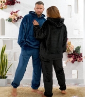Пижама унисекс из мягкого плюша стриженный кролик турецкий с капюшоном и брюками осенне-зимняя