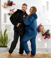 Пижама унисекс из мягкого турецкого плюша стриженный кролик с капюшоном и брюками осенне-зимняя