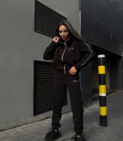 Спортивный костюм женский турецкий флис с кантом кофта на молнии и брюки джоггеры осенне-зимний