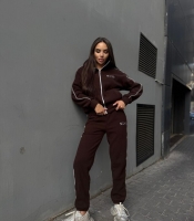 Спортивный костюм женский турецкий флис с кантом кофта на молнии и брюки джоггеры осенне-зимний