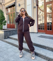 Спортивный костюм женский турецкий флис с кантом кофта на молнии и брюки джоггеры осенне-зимний