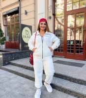 Спортивный костюм женский турецкий флис с кантом кофта на молнии и брюки джоггеры осенне-зимний