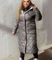 Куртка женская длинная стёганая из плащевки Лаке с капюшоном и утеплителем синтепон 200 осенне-зимняя