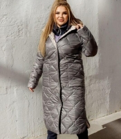Куртка женская длинная стёганая из плащевки Лаке с капюшоном и утеплителем синтепон 200 осенне-зимняя