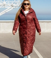 Куртка женская длинная стёганая из плащевки Лаке с капюшоном и утеплителем синтепон 200 осенне-зимняя