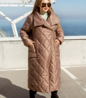 Куртка женская осенне-зимняя длинная стёганая из плащевки с утеплителем и боковой молнией